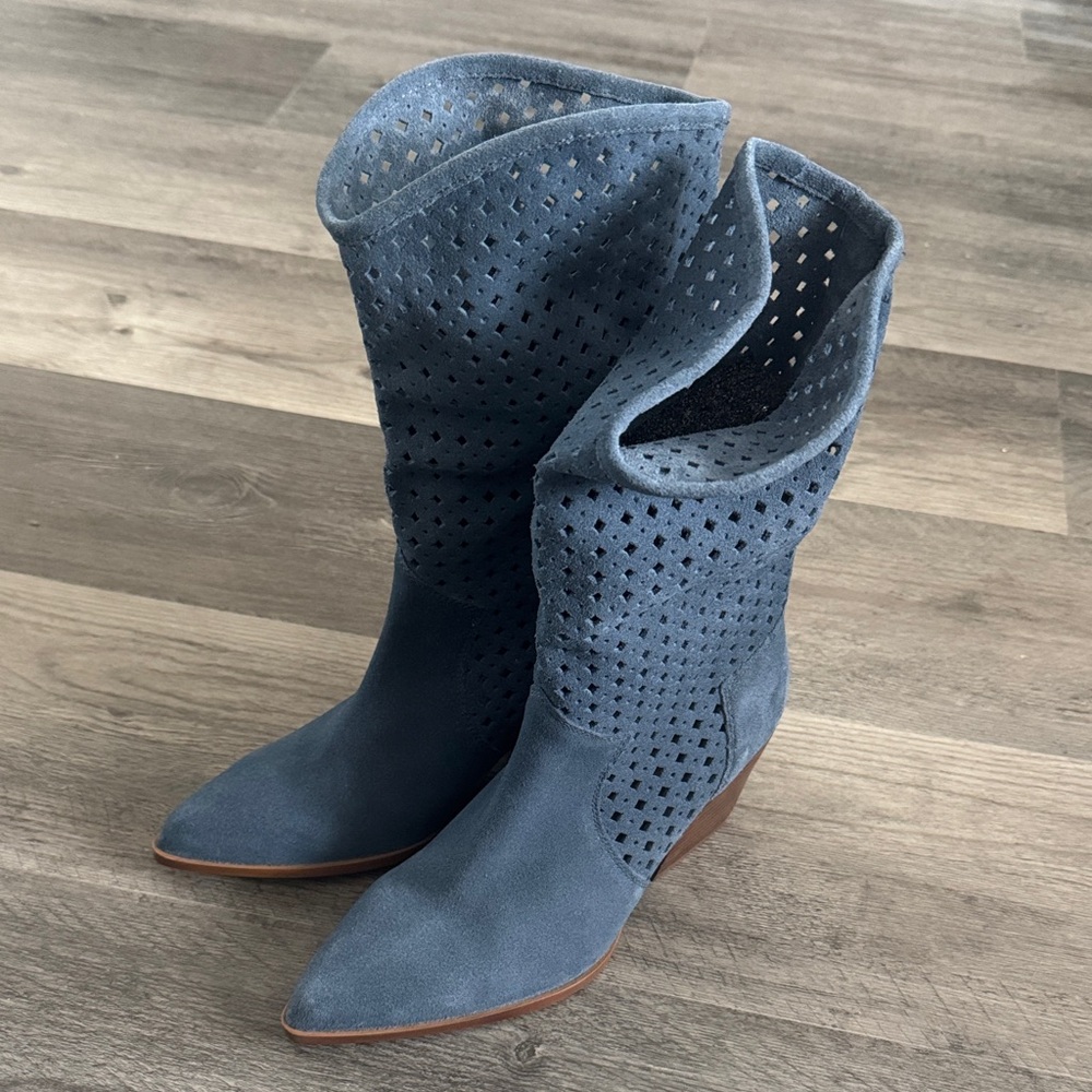 Seychelles Slate Blue Perforated Heeled Boots